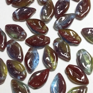 30pcs Dark Red & Blue Czech Glass Leaf Beads, 10x6mm GB281 image 1