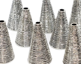 2pcs Large Cone Bead Caps, Antique Silver Metal Findings, Tassel End Caps, 25x15mm - B0103917