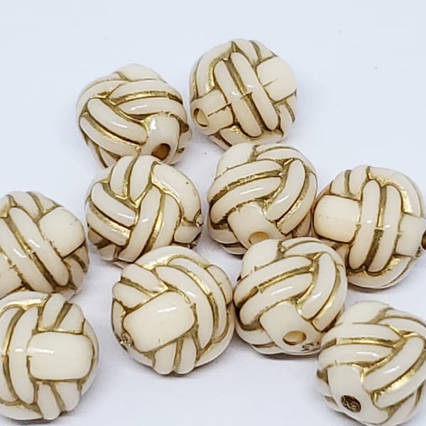 2pcs Beige & Gold Resin Knot Beads, 11mm - B0252236