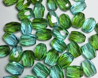 10pcs Green & Blue Czech Glass Oval Beads, 10x7mm - GB434