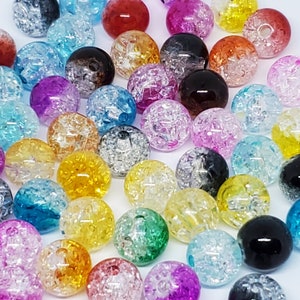 25 Stück Acryl-Crackle-Perlen, gemischte Farbperlen, runde Kunststoffperlen, Bastelzubehör, 10 mm - B0259785