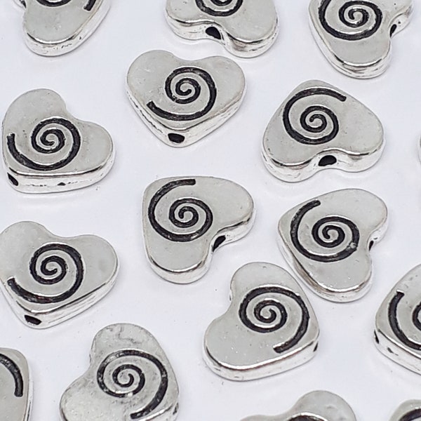 10pcs Swirl Heart Metal Beads Antique Silver 11x9mm - B696730