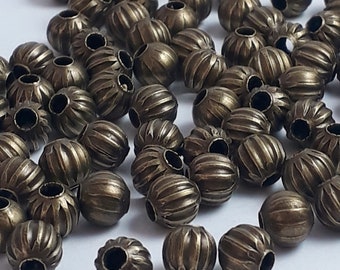 50pcs Antique Bronze Round Melon Beads 6mm - B25271