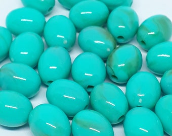 20pcs Green Turquoise Mottled Acrylic Oval Beads 14x11mm - B751003