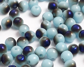 120pcs Light Blue & Metallic Blue Czech Glass Round Beads, 3mm - GB591