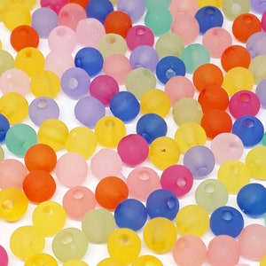 200pcs Frosted Assorted Acrylic Round Craft Beads 6mm - B719804