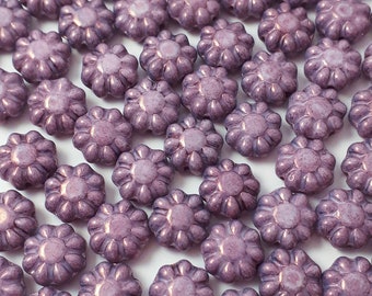 10pcs Purple Lustre Czech Glass Hawaiian Flower Beads, 9mm - GB107