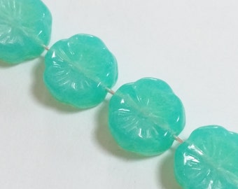 6pcs Turquoise Hawaiian Flower Czech Glass Beads 12mm - GB27