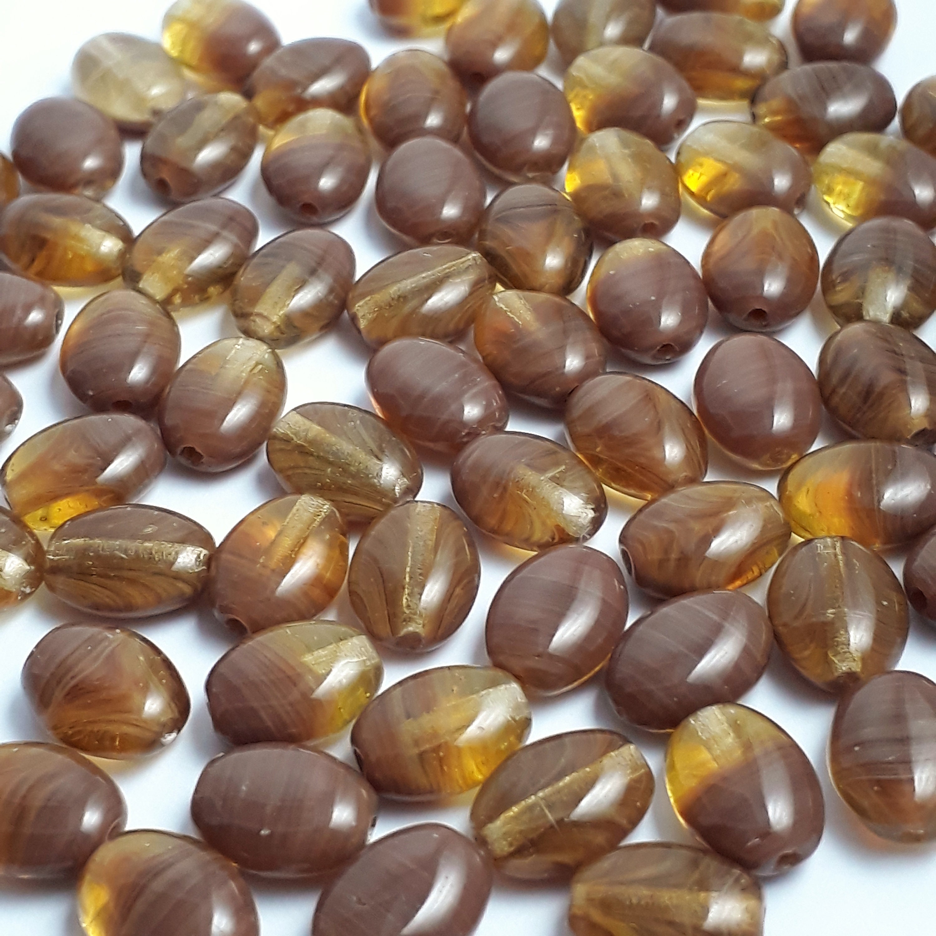30pcs Topaz & Rose Brown Czech Glass Oval Beads, 9x7mm
