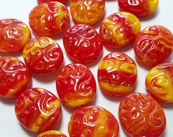 Perles de verre tchèques rouges et jaunes 6pcs, 17x14mm - GB104