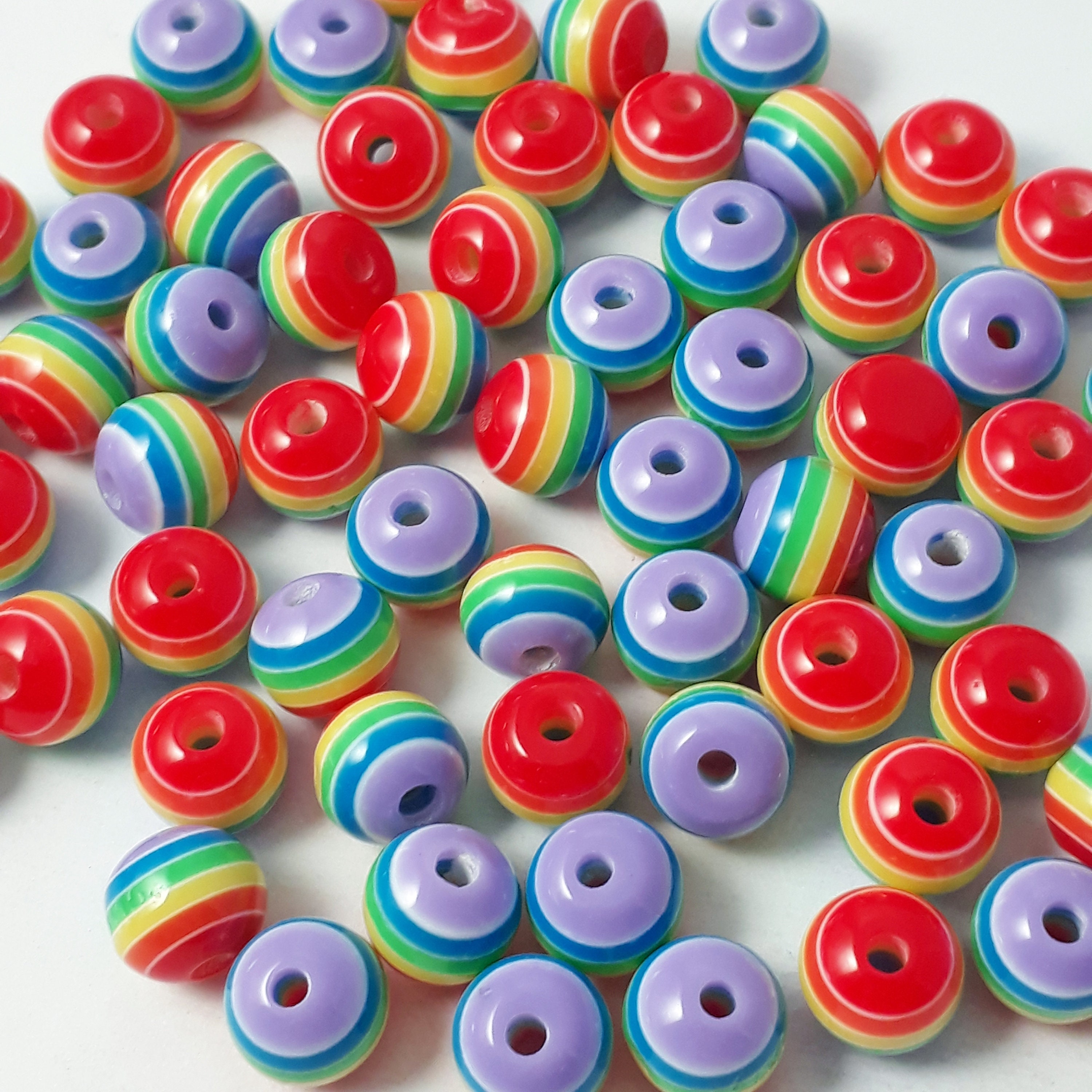 ベア/ Bea 25pcs Rainbow Striped Resin Bubblegum Beads, 8mm - B18809 - Etsy