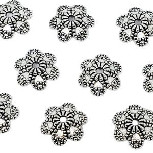 25pcs Flower Bead Caps Antique Silver, 9mm - B0200878
