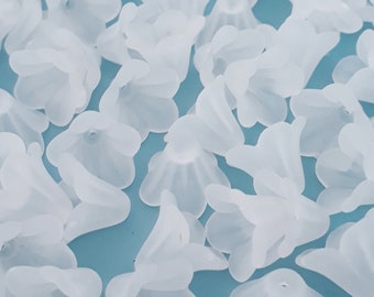 50pcs Clear Frosted Bell Flower Acrylic Beads 14x10mm - B15307