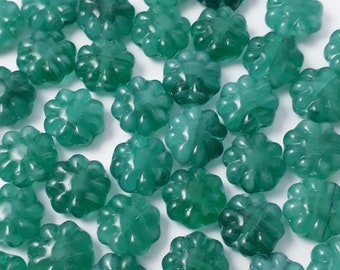 10pcs Green Turquoise Czech Glass Hawaiian Flower Beads, 9mm - GB38