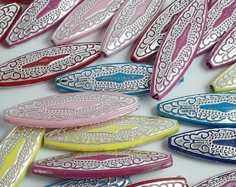 10pcs Asian Oriental Style Flat Oval Acrylic Beads, 41x11mm - B0121562