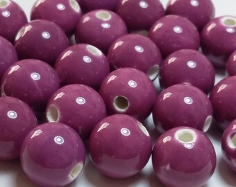 10pcs Purple Ceramic Beads, 12mm - B59265