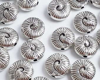 10pcs Shell Metal Beads Antique Silver 10mm - B0113278