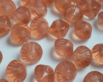 10pcs Dusty Rose Pink Czech Glass Fluted Bicone Beads, 9mm - GB844