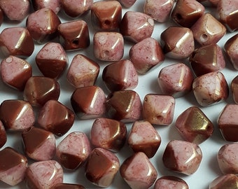 40pcs Pink, Brown & Gold Lustre Czech Glass Bicone Beads 6x5mm - GB826