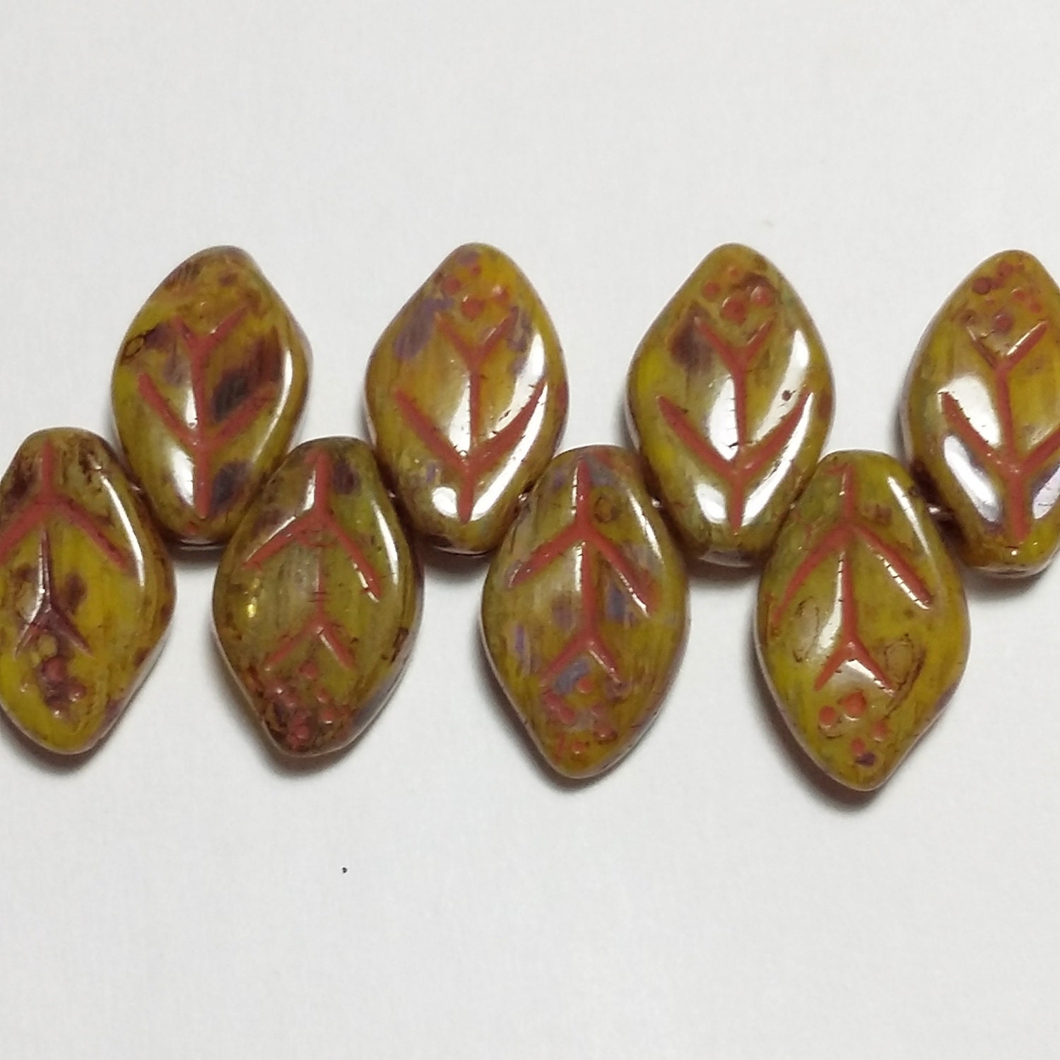 Apricot yellow maple leaf beads, Czech glass leaves DIY jewelry