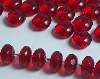20pcs Red Rondelle Faceted Czech Glass Beads, 7x4mm - GB450