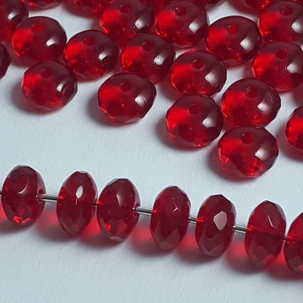 20pcs Red Rondelle Faceted Czech Glass Beads, 7x4mm - GB450