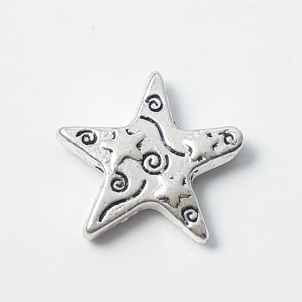 10pcs Star Metal Perles Antique Argent 14mm - B68098