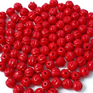 40pcs Red Opaque Czech Glass Round Melon Beads 4mm - GB319