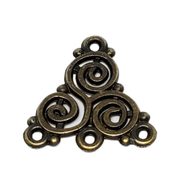 10pcs Triskelion Pendant Connectors, Triangle Necklace Connectors, Antique Bronze Findings, Spiral Earring Pendants, 3-Hole 20x20mm - K02113