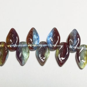 30pcs Dark Red & Blue Czech Glass Leaf Beads, 10x6mm GB281 image 2