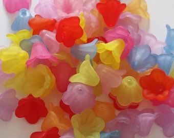 50pcs Frosted Flower Plastic Mixed Colour Craft Beads, 14x10mm - B12045