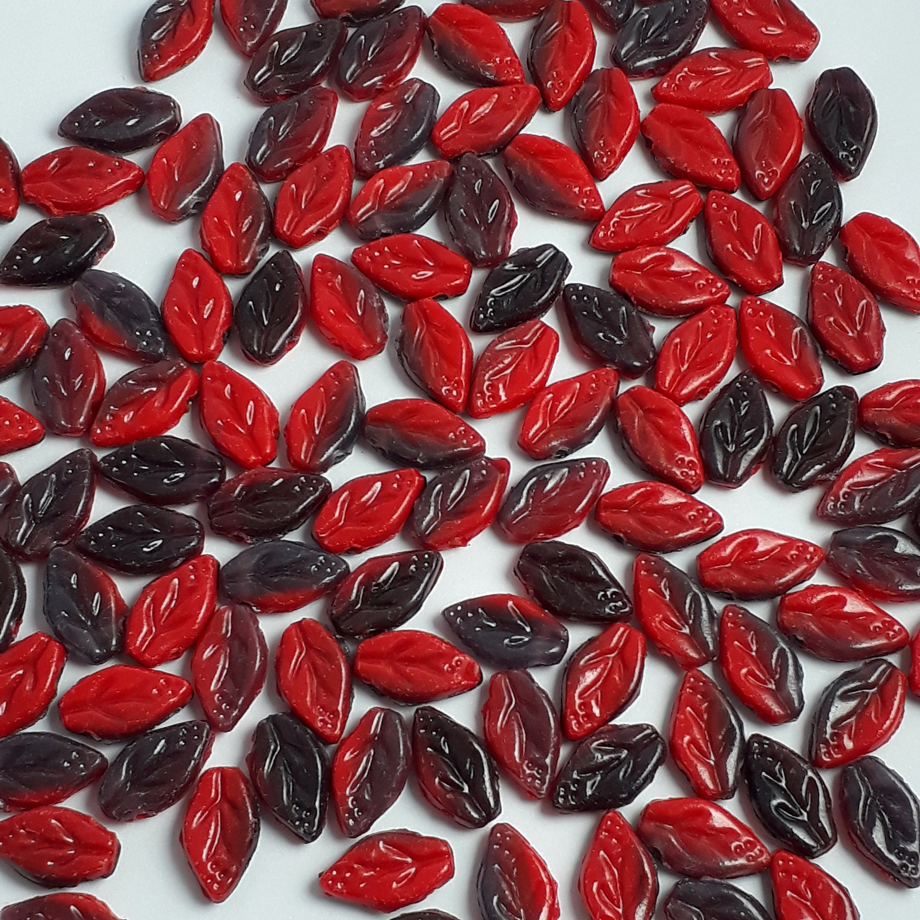 30pcs Red, Metallic Black & Purple Czech Glass Leaf Beads