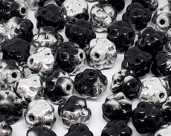 40pcs Black & Silver Czech Glass Flying Saucer Beads 6mm - GB338