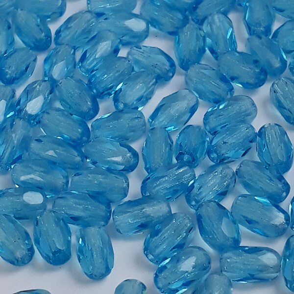 20pcs Light Blue Faceted Czech Glass Oval Beads 6x4mm - GB768