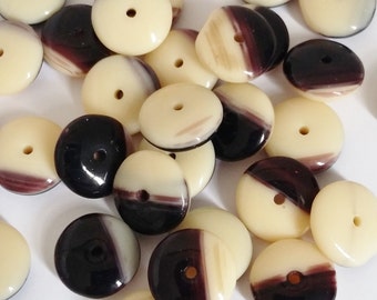 20pcs  Czech Glass Saucer Beads, Multicolour Czech Beads, Brown, Black & Beige, Pressed Glass Beads, 9mm - GB68