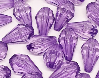 100pcs Purple Acrylic Faceted Teardrop Beads 13x8mm - B756743