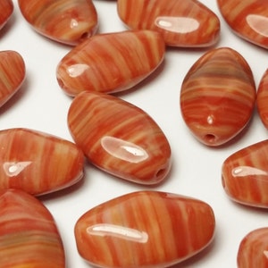 10pcs Brick Red Czech Glass Pinched Oval Beads 15x9mm - GB99