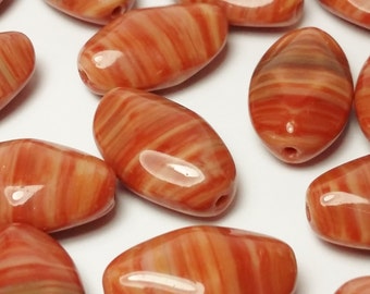 10pcs Brick Red Czech Glass Pinched Oval Beads 15x9mm - GB99