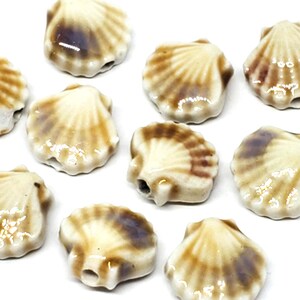 2pcs Scallop Shell Glazed Ceramic Beads Brown & Purple 12x11mm - B883709