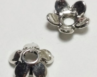 50pcs Antique Silver Flower Bead Caps 6mm - B19897