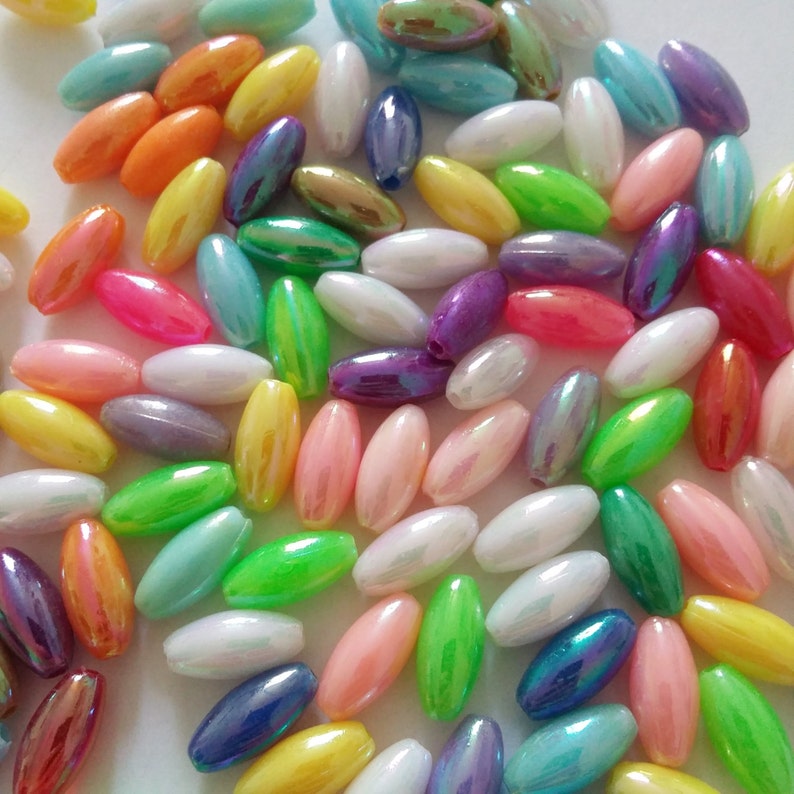 25pcs Oval AB Assorted Acrylic Craft Beads 12x6mm B21663 image 1