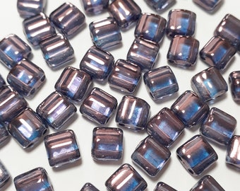 20pcs 2-Hole Purple Lustre Czech Glass Square Beads 6mm - GB134