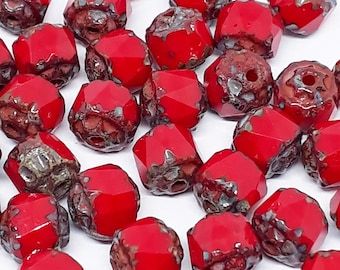 10pcs Perles de cathédrale en verre tchèque opaque rouge, 6mm - GB1012