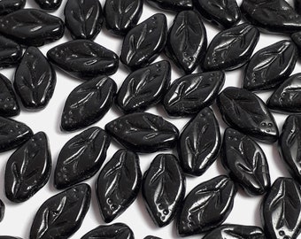 30pcs Opaque Black Czech Glass Leaf Beads 10x6mm - GB714