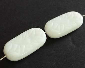 6pcs Carved Czech Glass Beads, Opaque White Beads, Rectangle Focal Beads, Crafting Beads - GB57