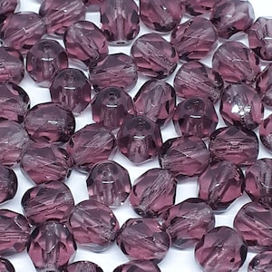 20pcs Amethyst Purple Faceted Czech Glass Oval Beads, 6x5mm - GB657