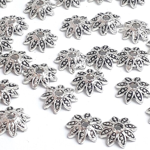 2x 8mm Solid Sterling Silver Flower Filigree Bead Caps - .925 Bright Silver #187