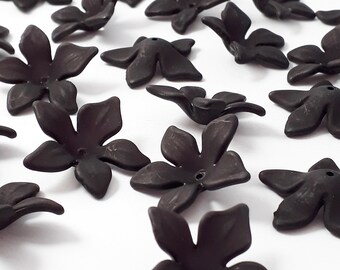 20pcs Matte Black Acrylic Flower Beads 28x7mm - B14821