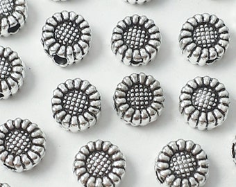 20pcs Sunflower Metal Beads Antique Silver 6mm - B0101214