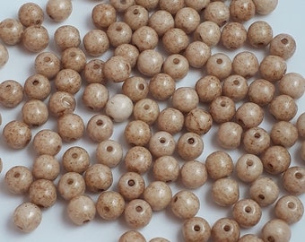 60pcs Light Mottled Brown Czech Glass Round Beads, 4mm - GB649